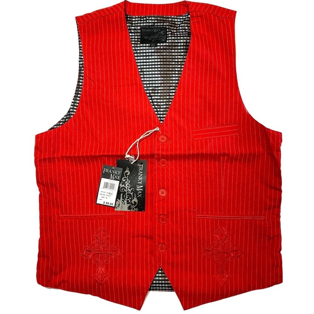 XL Franky Max - Men’s Casual Vest Embroidered Front & Back Red